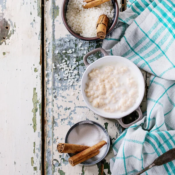 Ingredients for making rice pudding — Stock Photo, Image