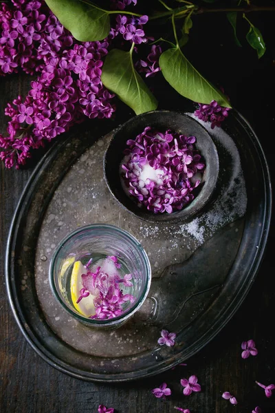 Lilac flowers in sugar — Stock Photo, Image