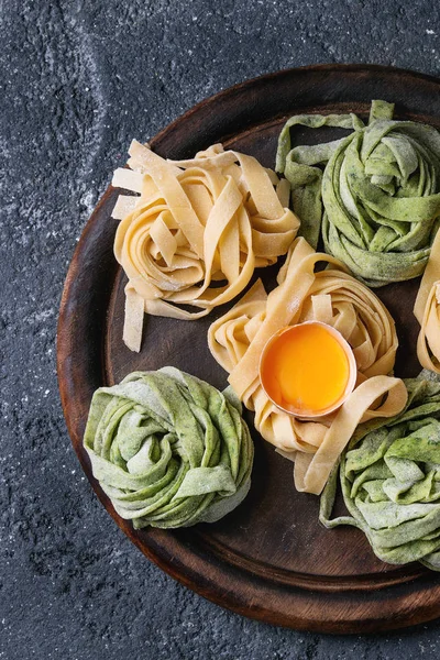 Colored fresh homemade pasta tagliatelle