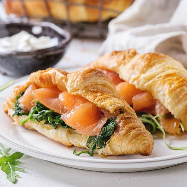 Two croissant with salmon — Stock Photo, Image