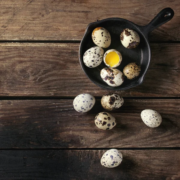 Uova di quaglia intere e rotte — Foto Stock