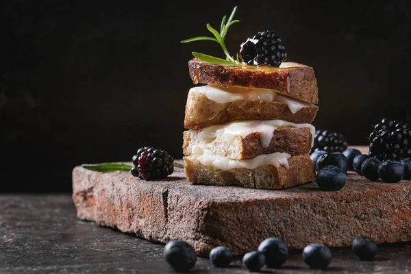 Sanduíche com queijo de cabra e bagas — Fotografia de Stock