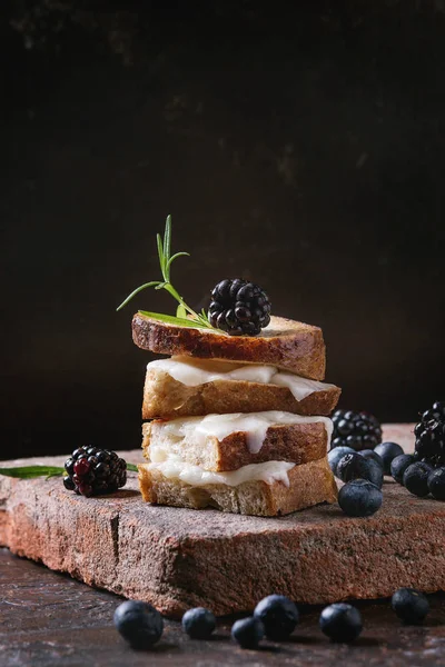 Sanduíche com queijo de cabra e bagas — Fotografia de Stock