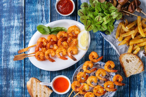 Barbekü baharatlı karides kebap