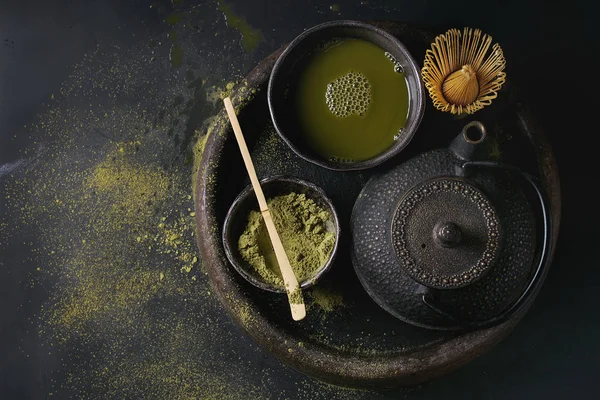 Green tea matcha powder and drink — Stock Photo, Image