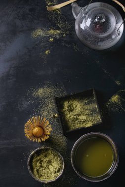 Yeşil çay tozu matcha ve içecek