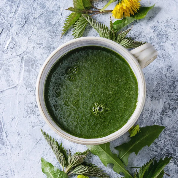 Urtiga de primavera e smoothie de dente de leão — Fotografia de Stock