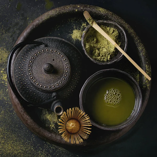 Green tea matcha powder and drink — Stock Photo, Image