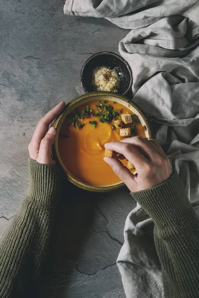 Pumpkin carrot soup — Stock Photo, Image
