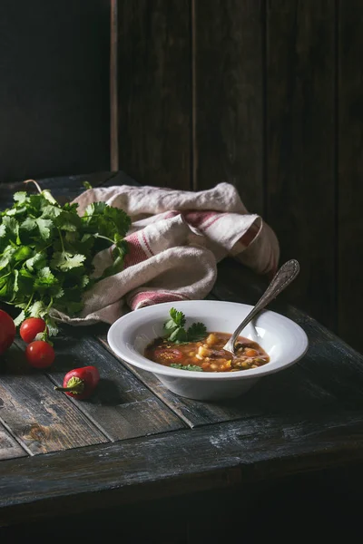 Mrkev rajče hrachová polévka — Stock fotografie