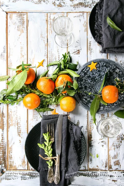 Decoraciones de mesa de Navidad con clementinas — Foto de Stock