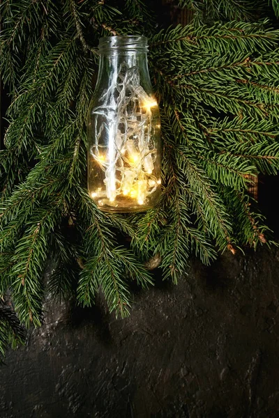 Weihnachtsbeleuchtung in der Flasche — Stockfoto