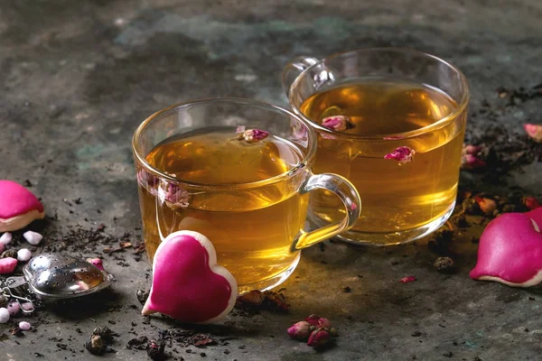 Love Valentine tea greeting card — Stock Photo, Image