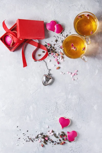 Aşk Sevgililer çay tebrik kartı — Stok fotoğraf