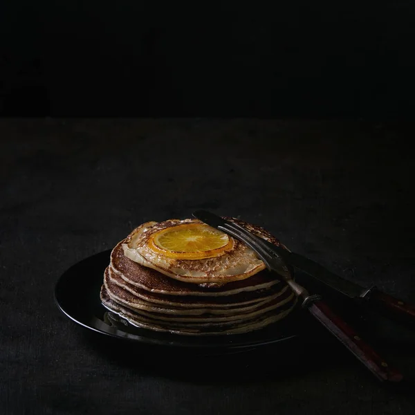 Pancakes with orange — Stock Photo, Image