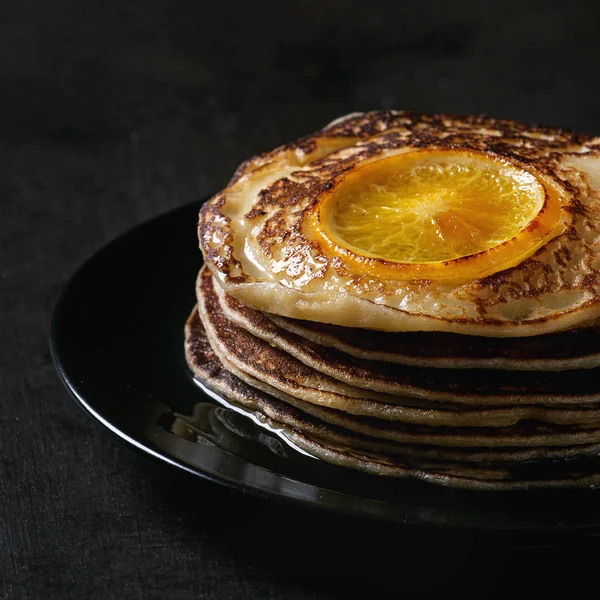 Pancakes with orange — Stock Photo, Image