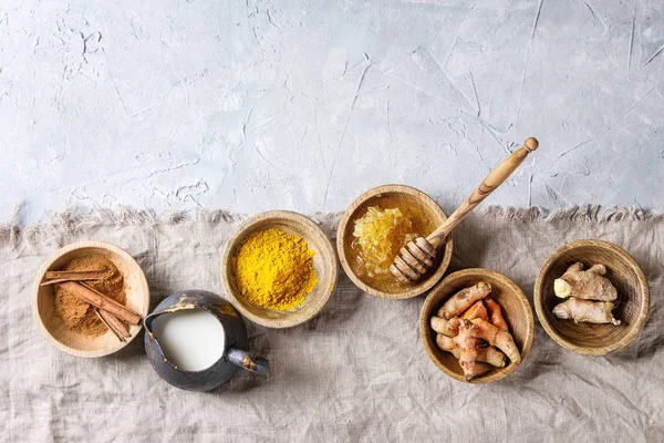 Ingredients for turmeric latte — Stock Photo, Image