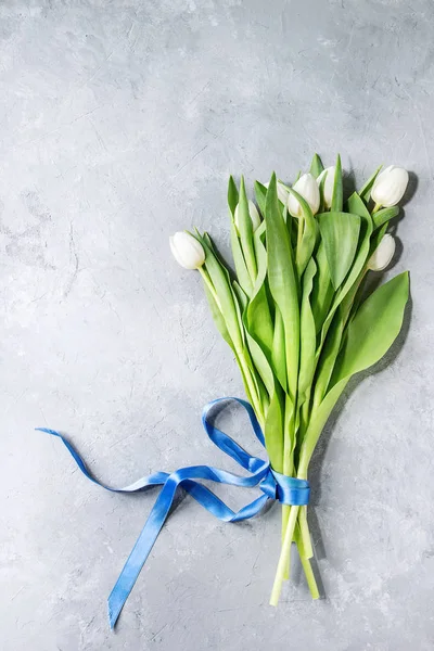 Белые тюльпаны над серым — стоковое фото