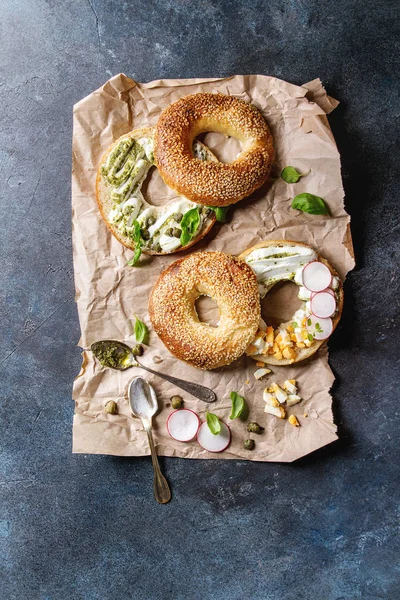 Bagels mit Frischkäse — Stockfoto