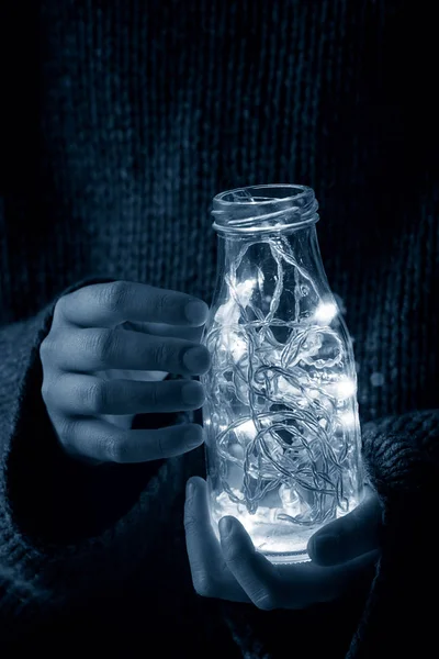 Lumini de Crăciun în borcan — Fotografie, imagine de stoc
