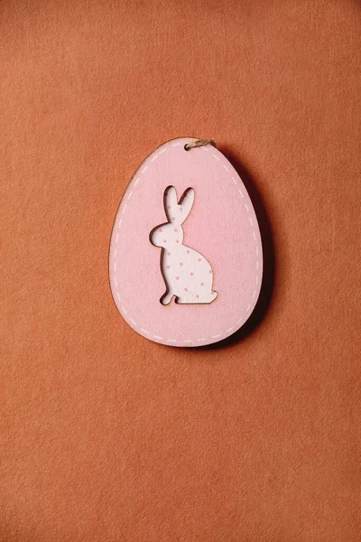 Minimal Easter Greeting Card Wooden Decoration Egg Rabbit Bright Felt — Stock Photo, Image