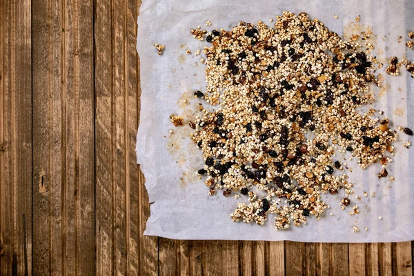 Granola Grão Milho Soprado Crocante Caseiro Com Frutas Secas Nozes — Fotografia de Stock