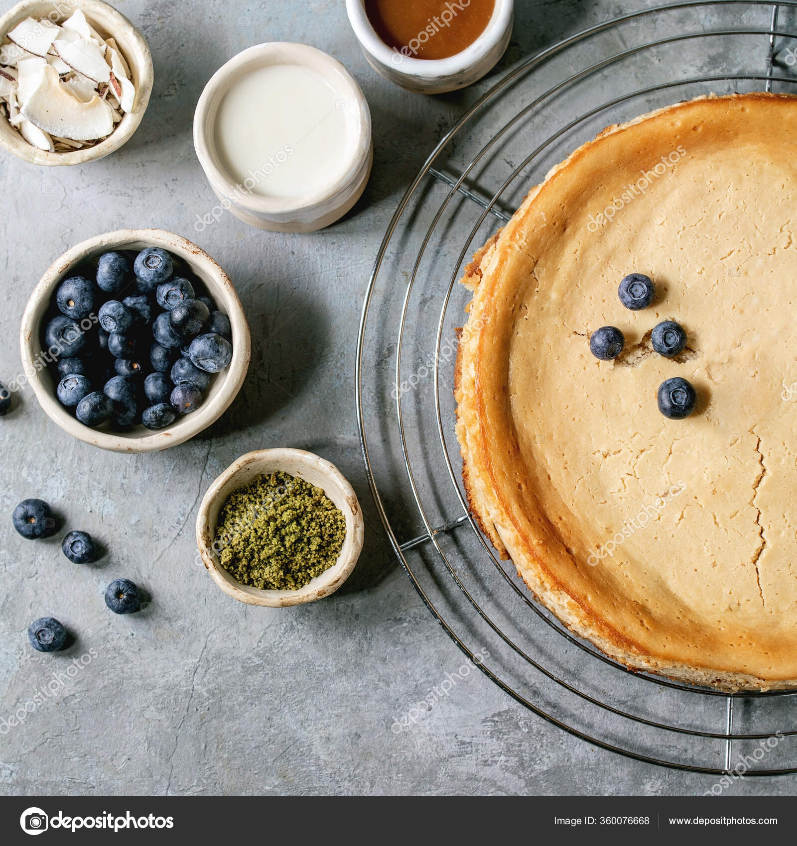 Homemade Cane Sugar Baked Cheesecake Cooling Rack Variety Toppings