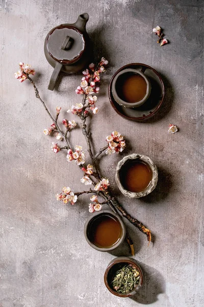 Thé Boire Wabi Sabi Style Japonais Tasses Argile Sombre Théière — Photo