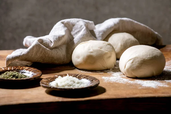 Dough Italian Pizza Napolitana Cooking Three Balls Fresh Homemade Wheat — Stock Photo, Image