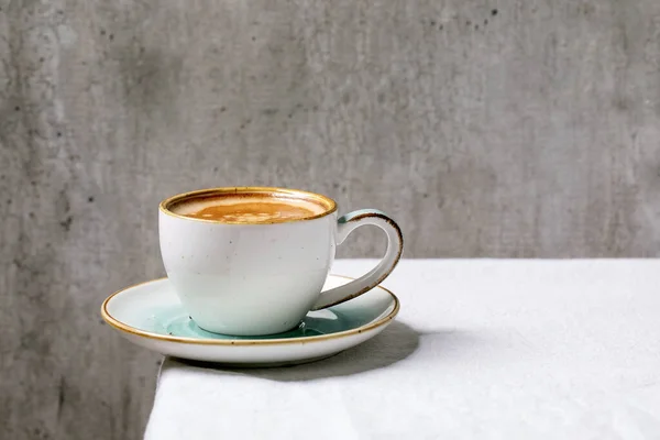 Black Coffee Espresso Foam White Ceramic Cup Saucer Standing White — Stock Photo, Image