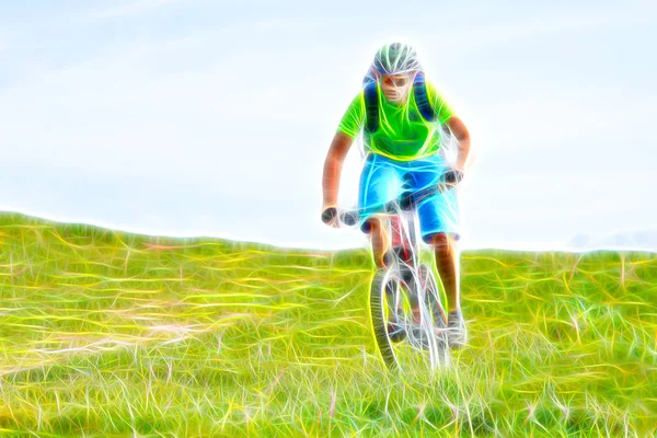 Мероприятия на свежем воздухе. Man Mountain Biking Downhill Illustration — стоковое фото