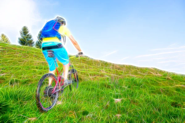 Мероприятия на свежем воздухе. Горный велосипед в гору Иллюстрация — стоковое фото