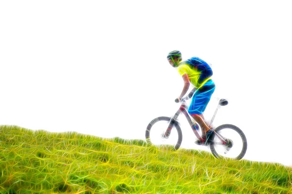 Υπαίθριες δραστηριότητες. Ο άνθρωπος ορεινή ποδηλασία ανηφόρα εικονογράφηση — Φωτογραφία Αρχείου