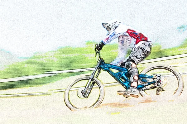 Downhill Biker in competitie — Stockfoto