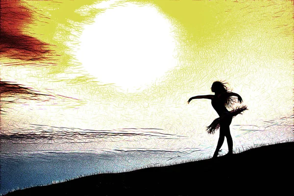 Ballerina silhouette  dancing alone in nature in the mountains a — Stock Photo, Image