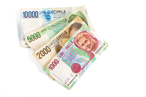 Банкноты Италии Итальянская Лира 10000 5000 2000 1000 Денежные Средства — стоковое фото