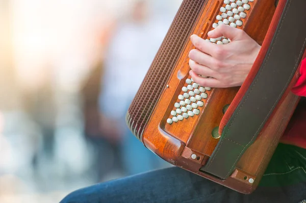 Accordion player in the street — Stock Photo, Image
