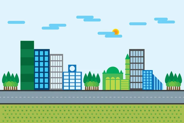 Bahçe vektör ormanı ile şehir ve kasabayı görüntüle