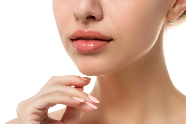 Close up view of young beautiful caucasian woman face — Stock Photo, Image