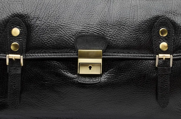 Closeup view of men black leather handbag — Stock Photo, Image