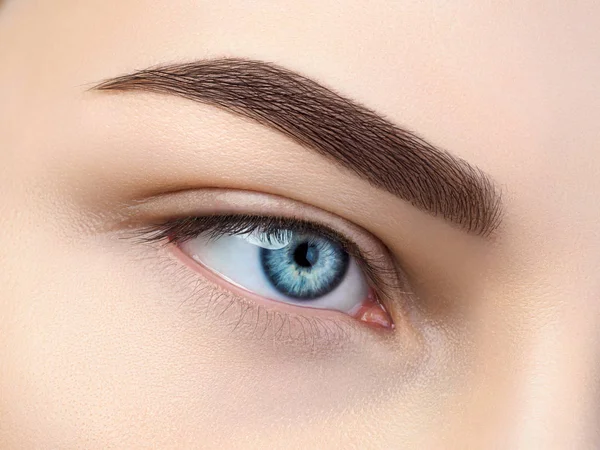 Close-up vista do belo olho feminino azul — Fotografia de Stock