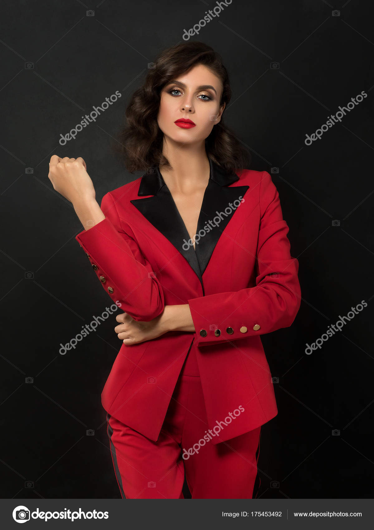 black red suit girl