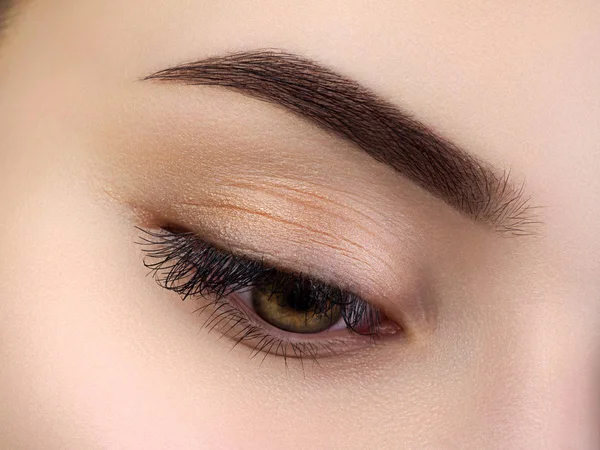 Vue rapprochée d'un bel œil féminin brun — Photo
