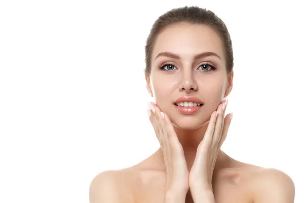 Portrait of young beautiful woman touching her face — Stock Photo, Image