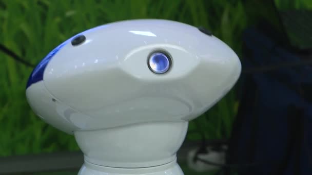 Modern robot teknolojileri. Robot etrafa ilgiyle bakıyor.. — Stok video