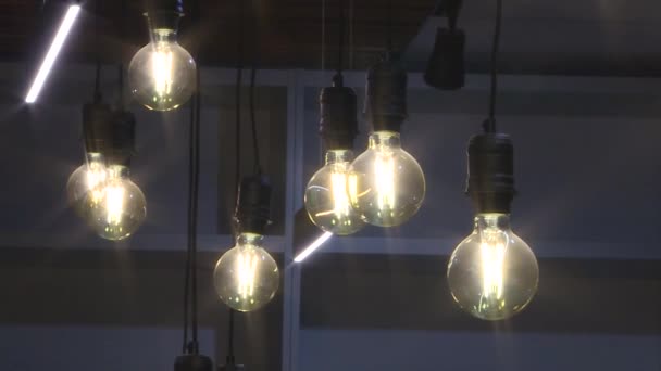 Massor av glödlampor. Kraftförsörjningskoncept. — Stockvideo