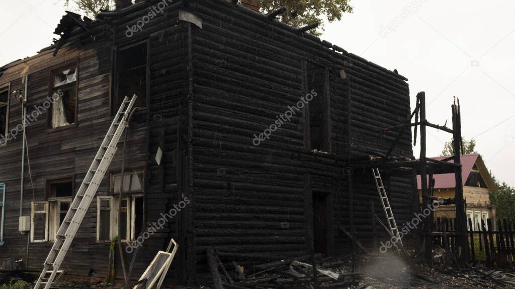 Old wooden building burned down