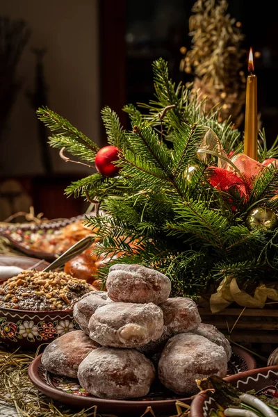 Comida Tradicional Para Navidad Ortodoxa Buenas Tardes Una Mesa Con — Foto de Stock