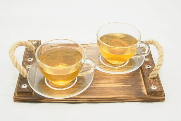 Two Cups Green Tea White Background — Stock Photo, Image