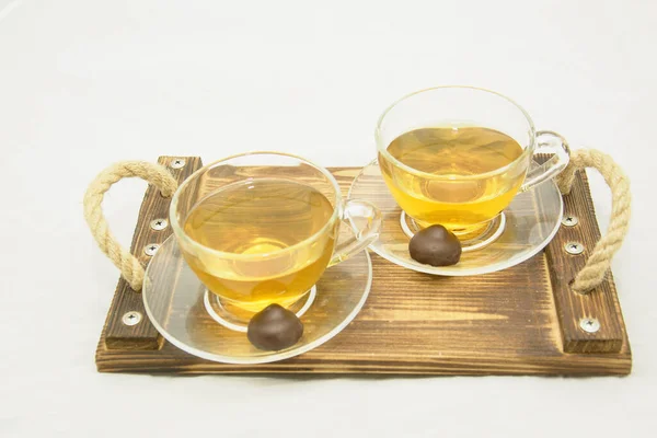 Two Cups Green Tea White Background — Stock Photo, Image